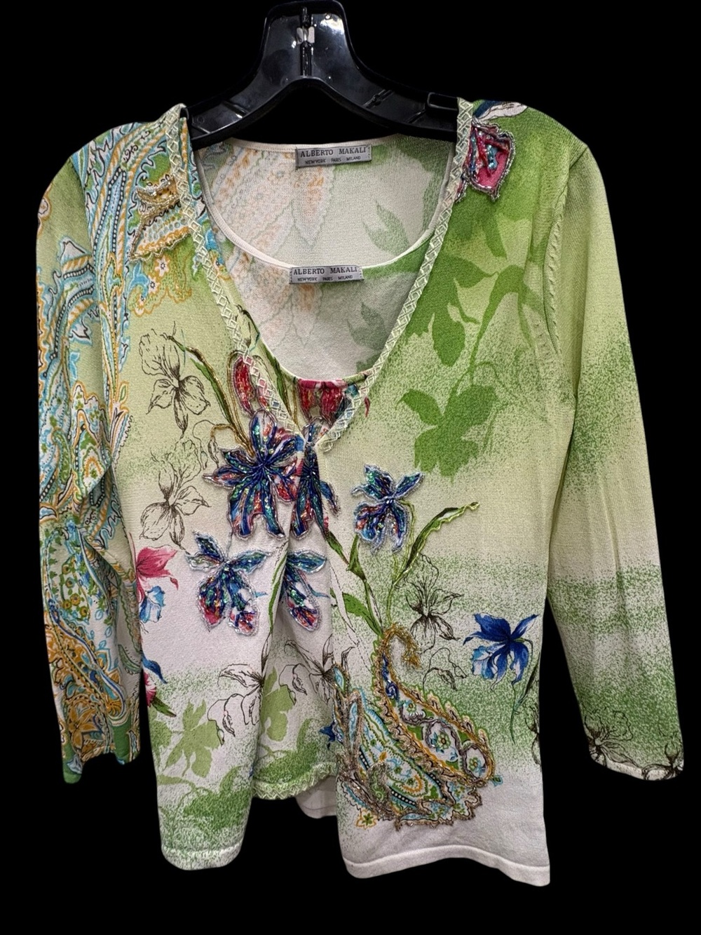 Alberto Makali Green Floral Embellished 2 Piece Top Tank Set Size S